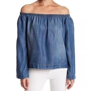Bella Dahl Off Shoulder Chambray Denim Top XS Blue Boho Coastal Cowgirl